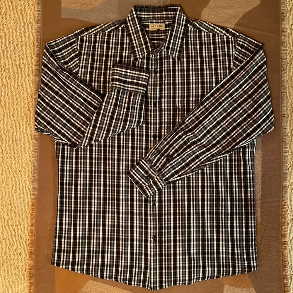 Wrinkle Resistant! Sonoma blue/tan Button Down, L